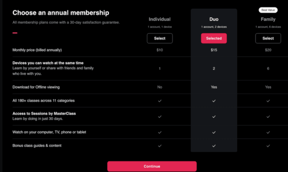 Masterclass Pricing Plans