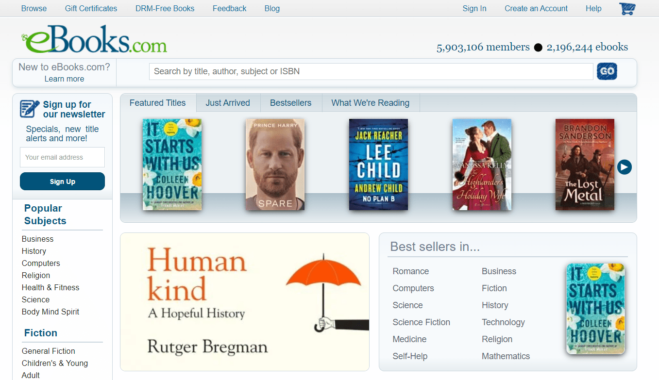 eBooks.com main page