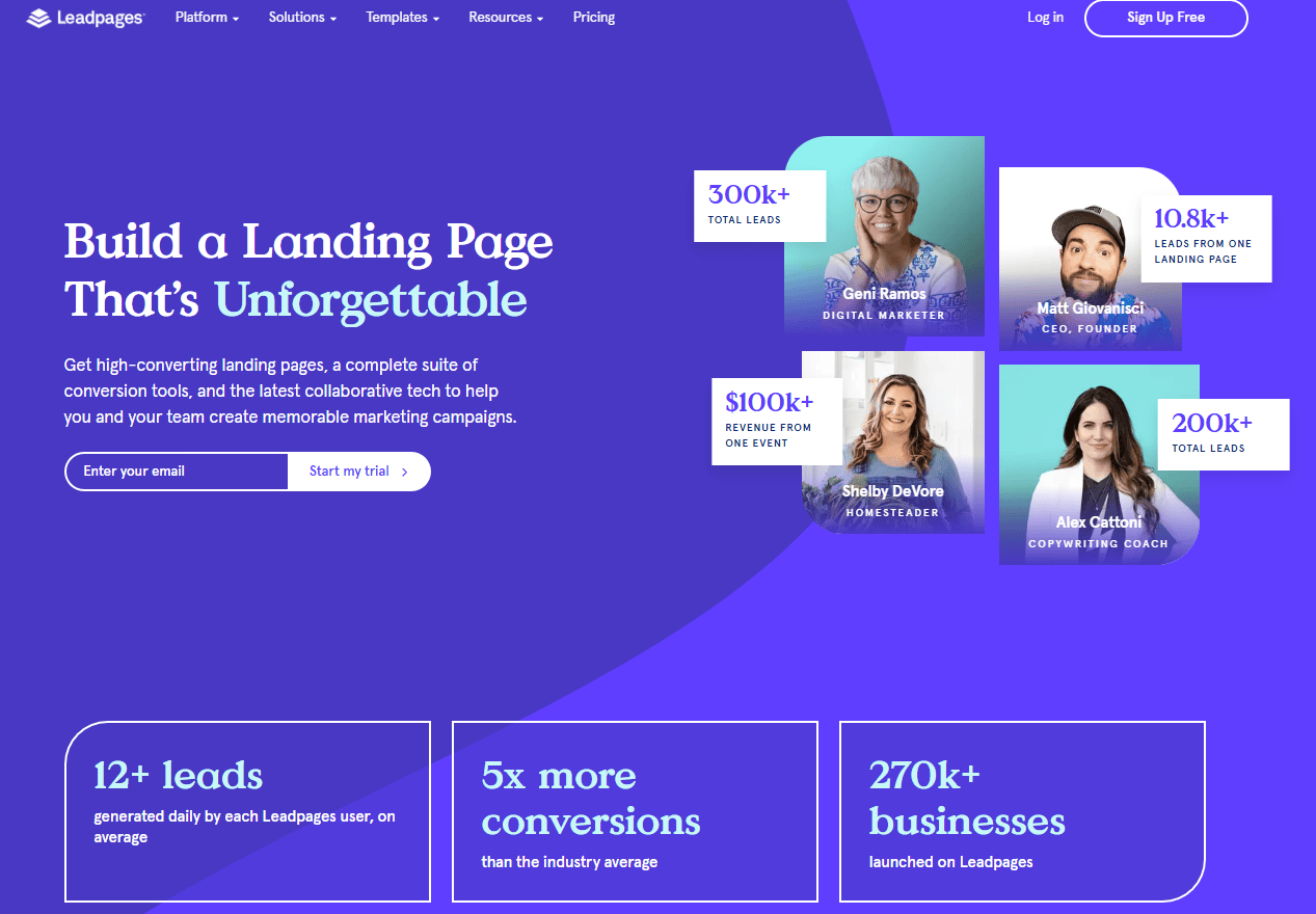 leadpages main page