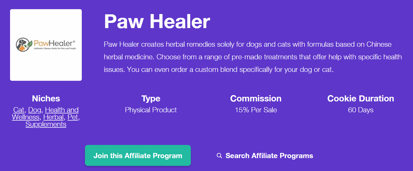 PawHealer Pet Affiliate Programs