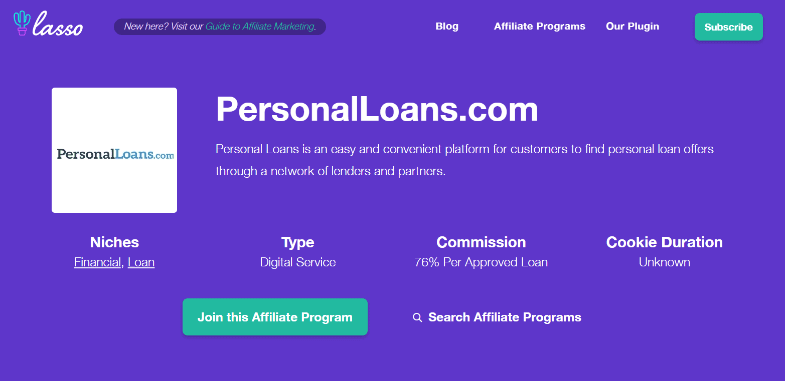 PersonalLoans.com homepage