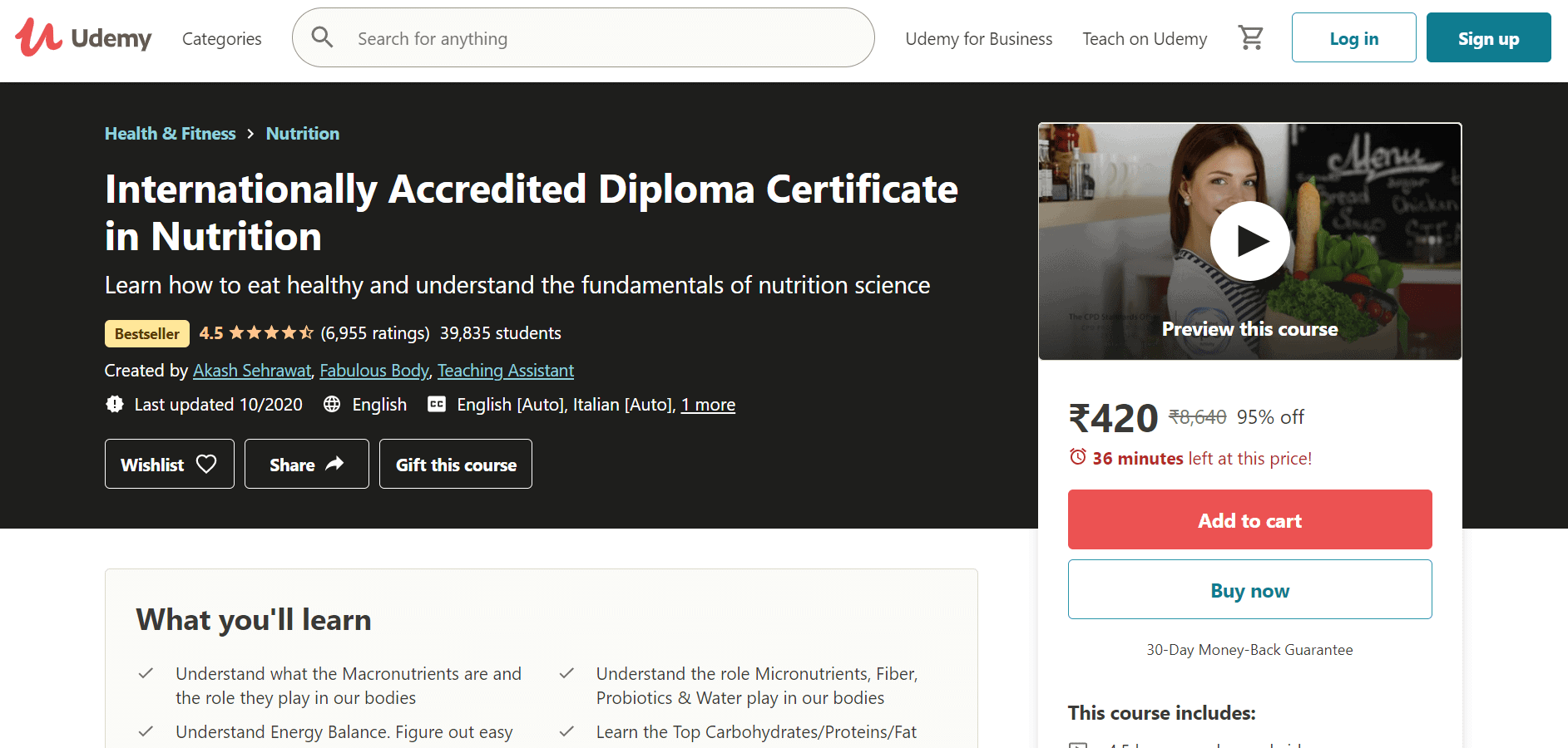 Internationally Accredited Diploma Certificate in Nutrition