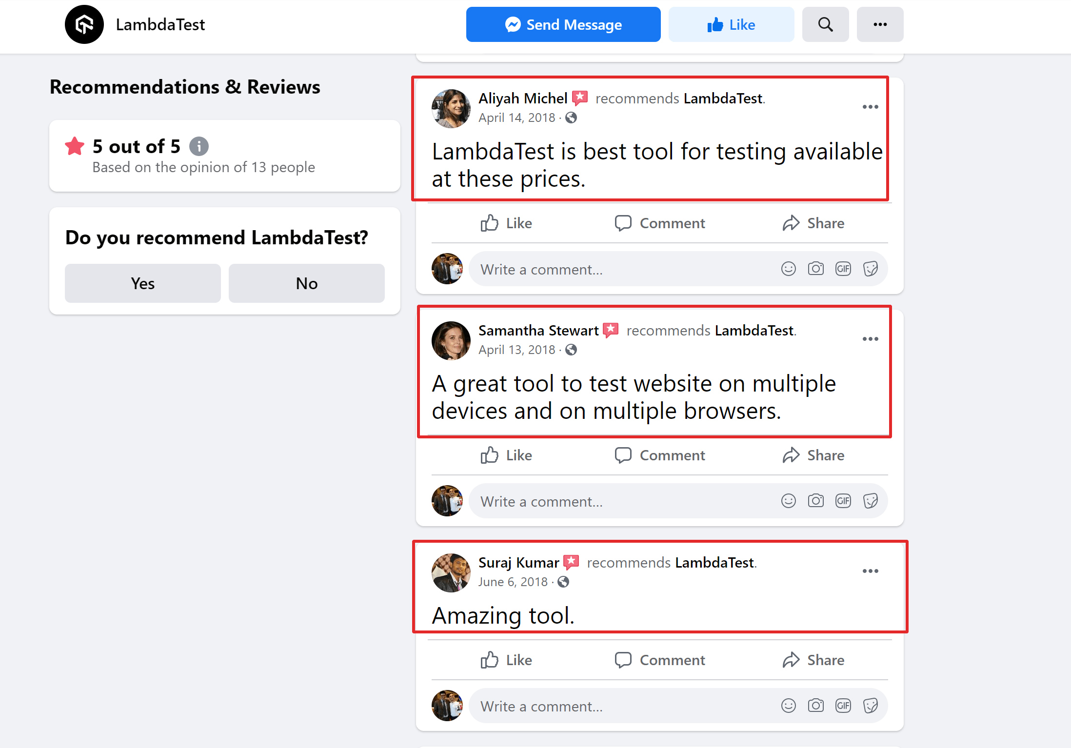Lambdatest facebook reviews