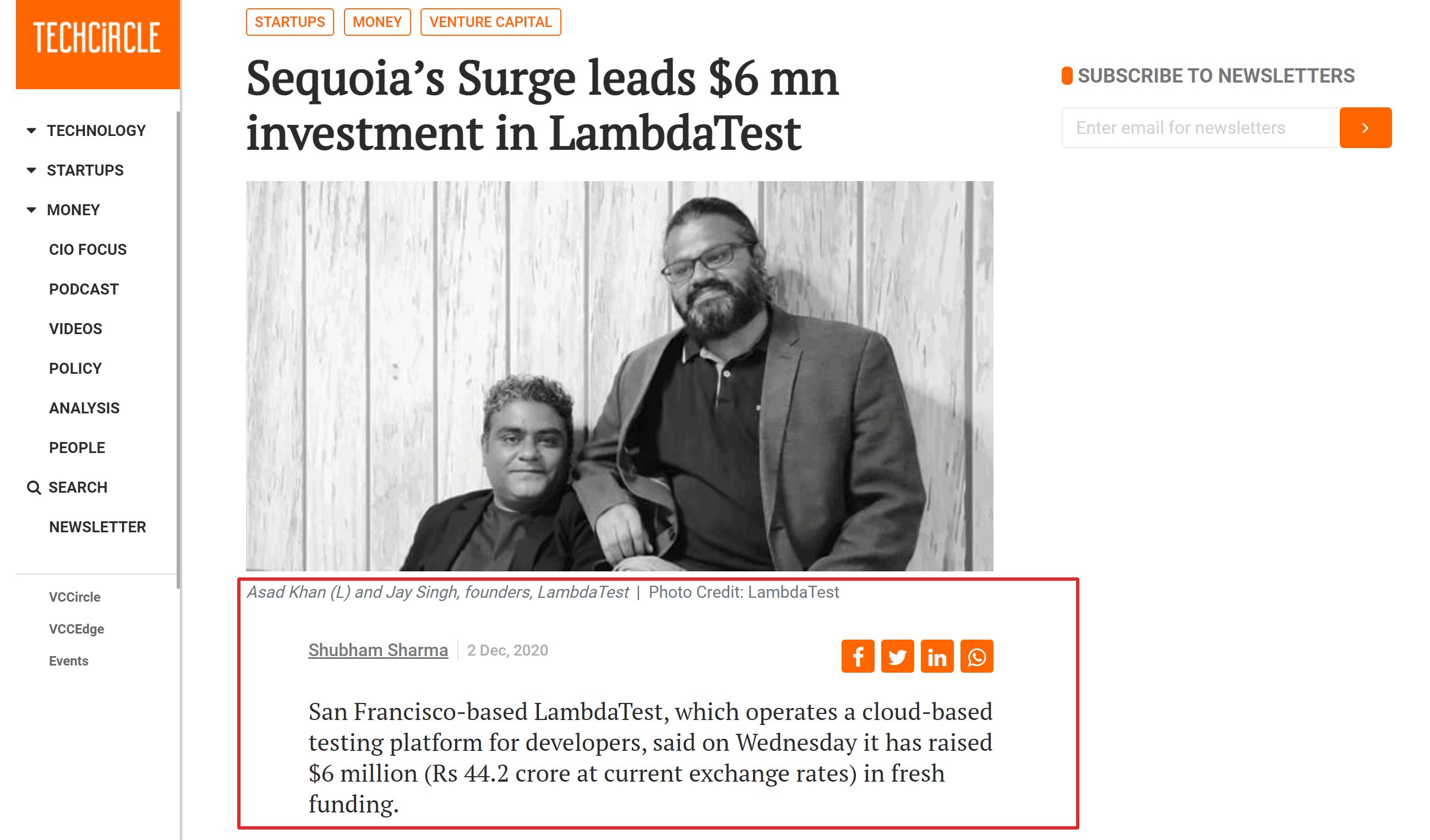 Lambdatest funding news