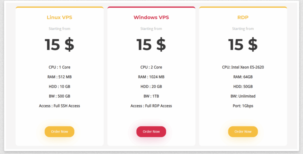 1Gbits - VPS Servers Pricing