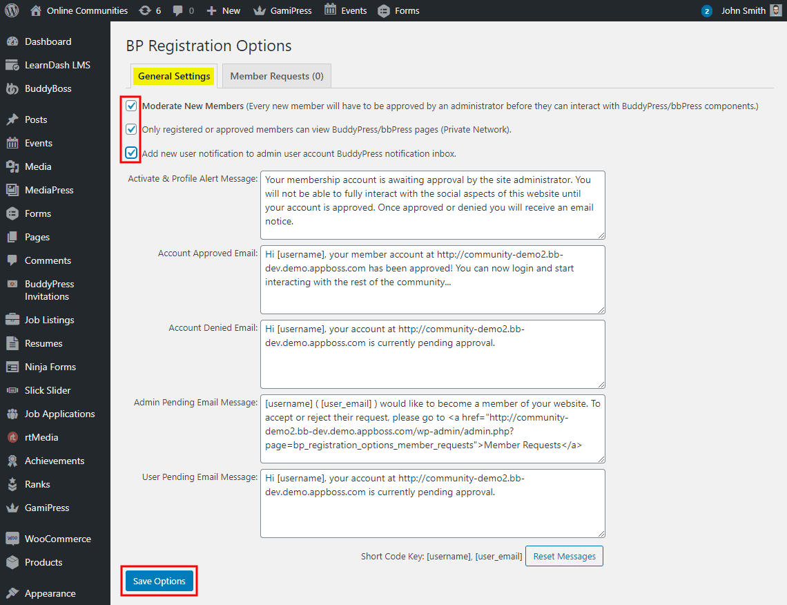 Buddypress Registration option