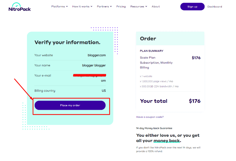 Click on Place my order