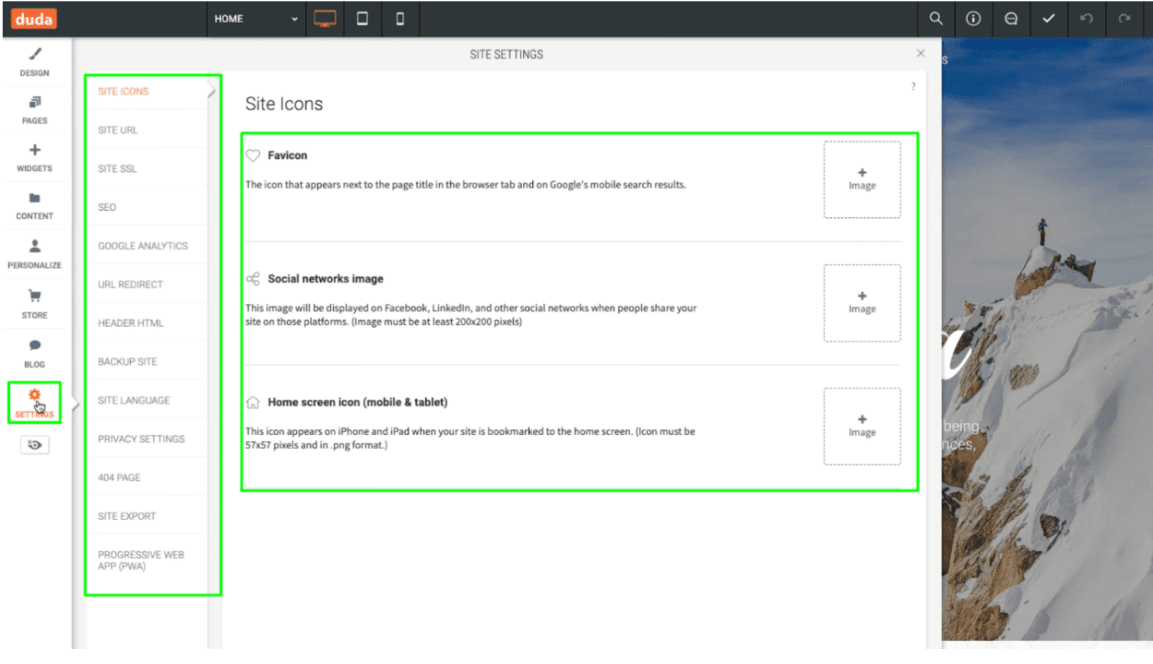 Duda Account Settings Section