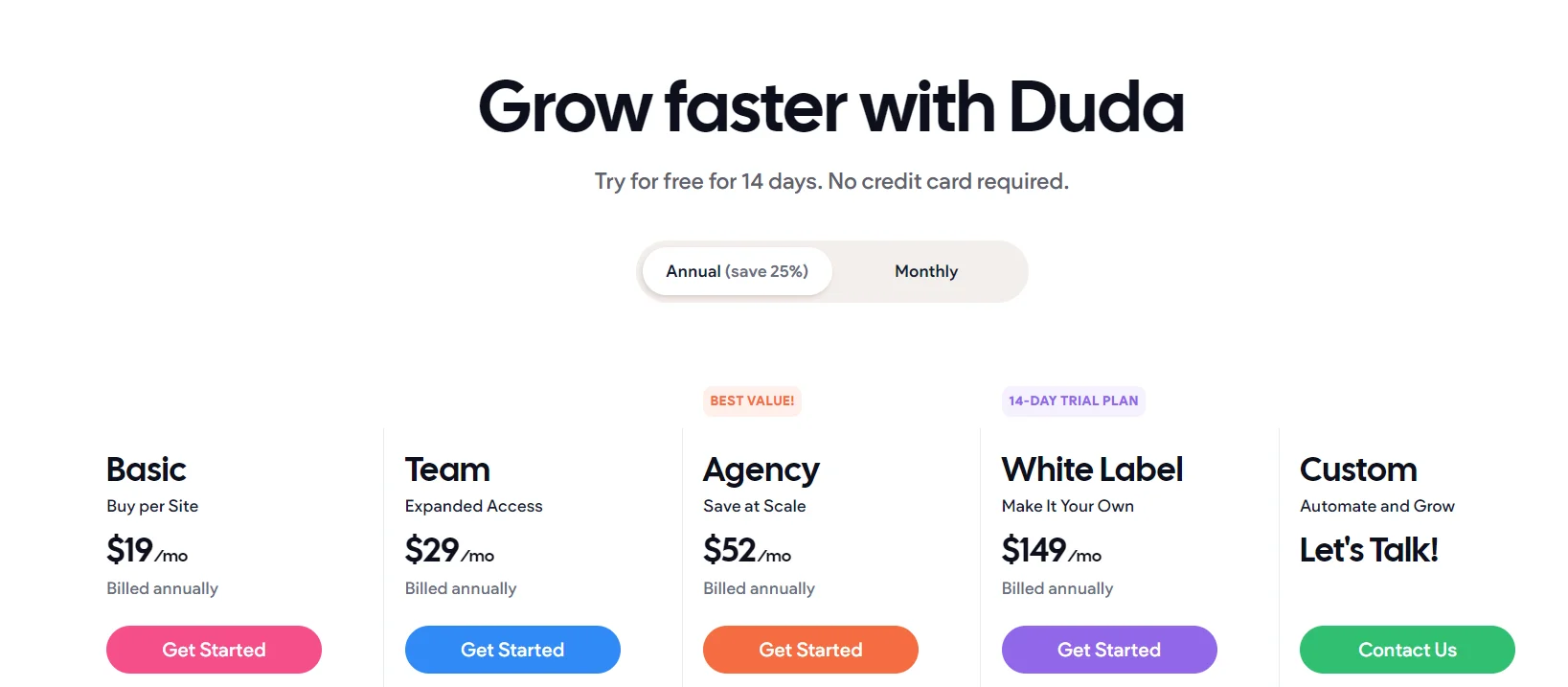 Duda Pricing Plans