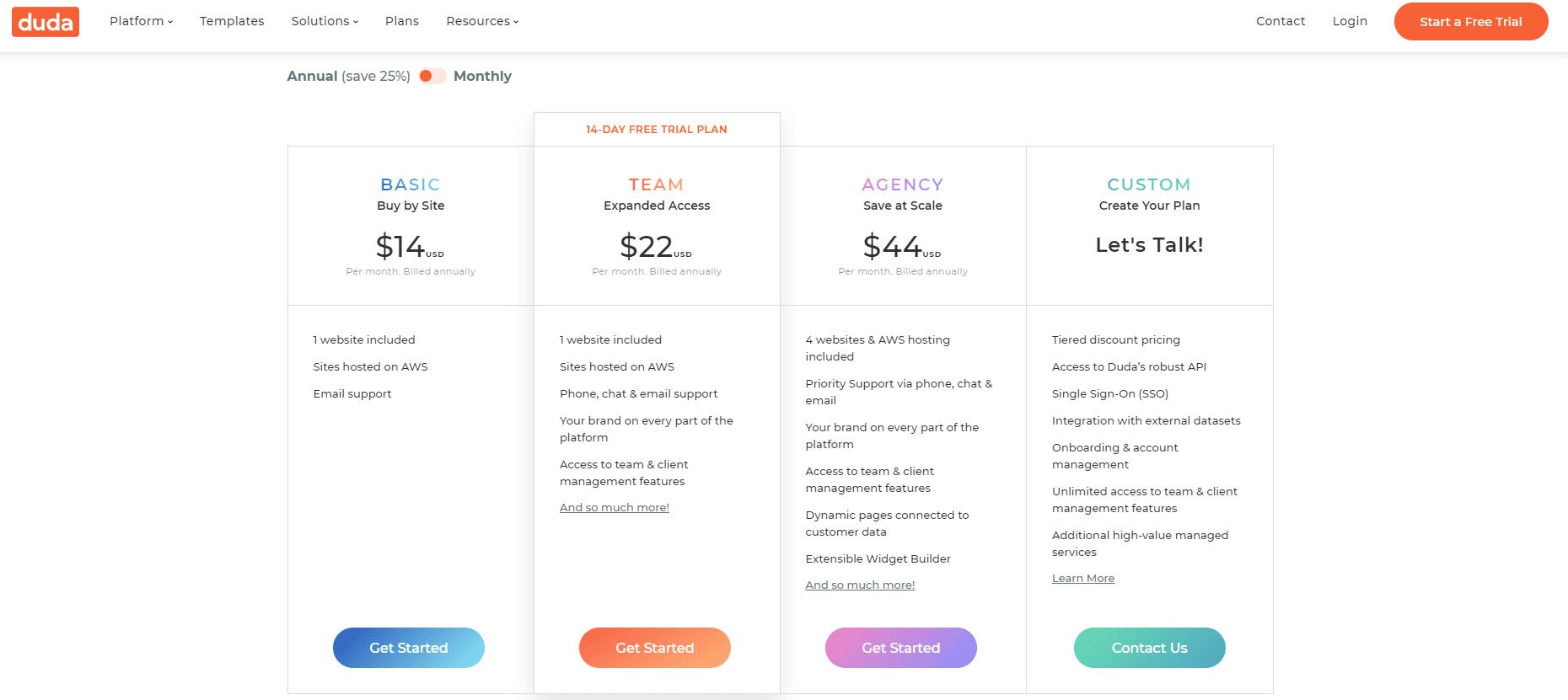 Duda Pricing Plans