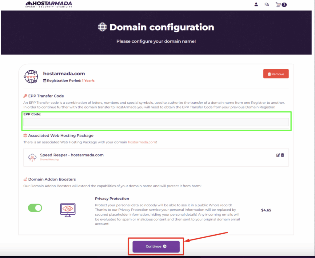 Fill in the code, and click on ‘Continue’