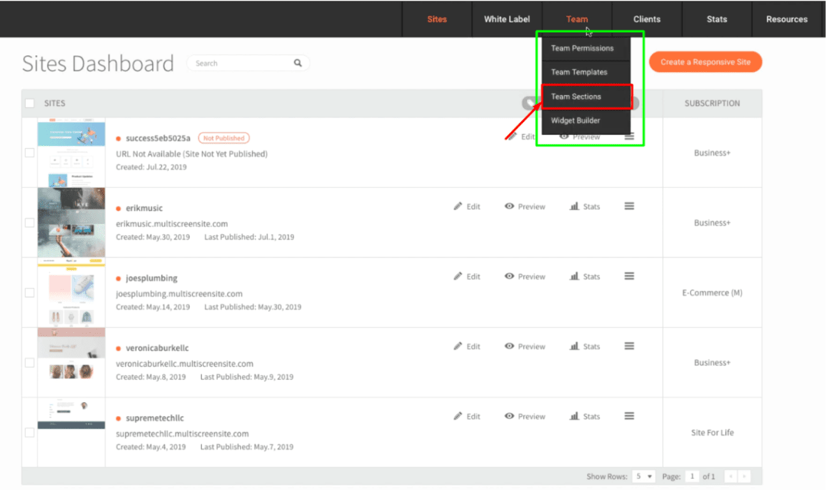 Go to the ‘Team’ then go to ‘Team Sections’ tab