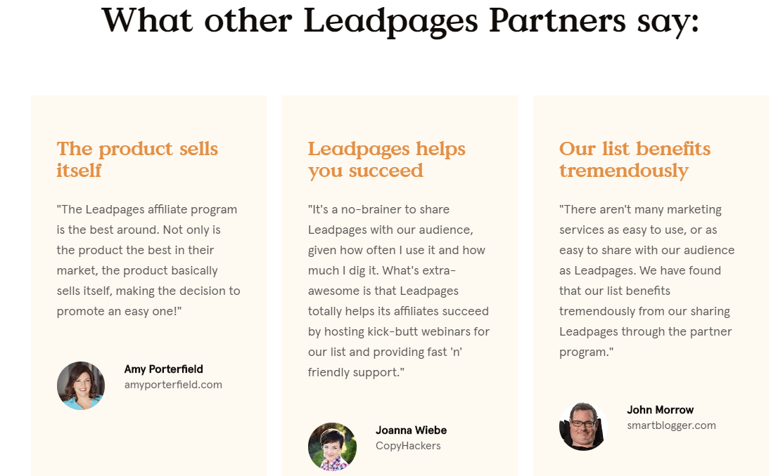 Leadpages Affiliates Program Testimonials