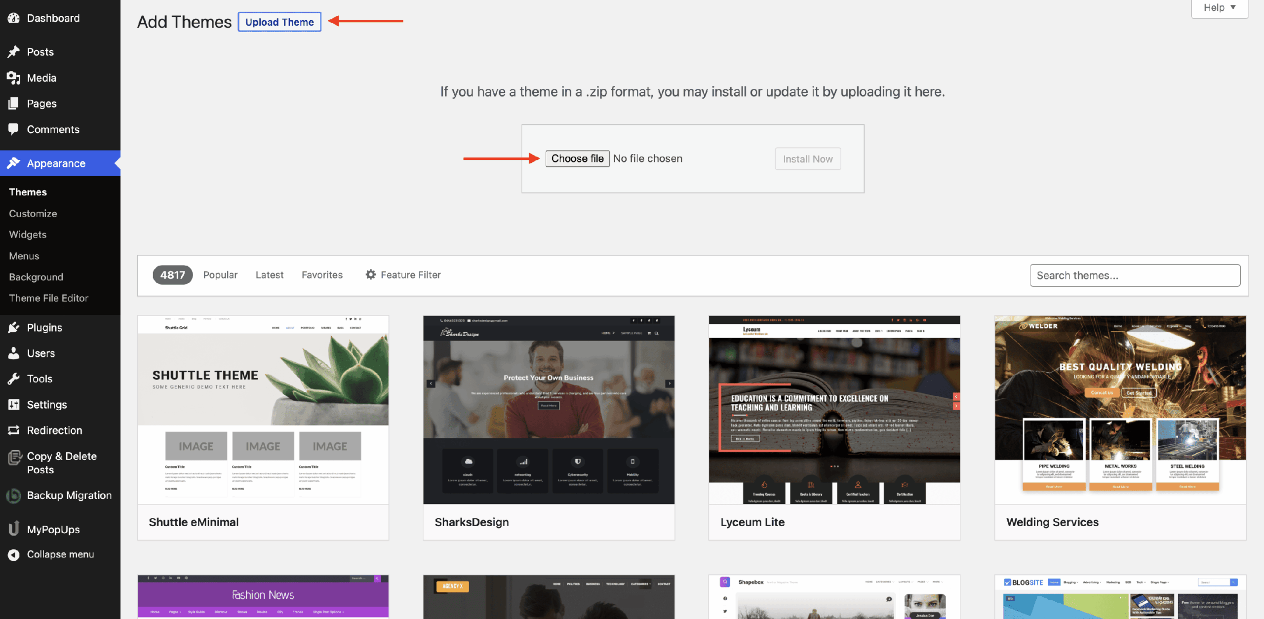 Upload Theme
