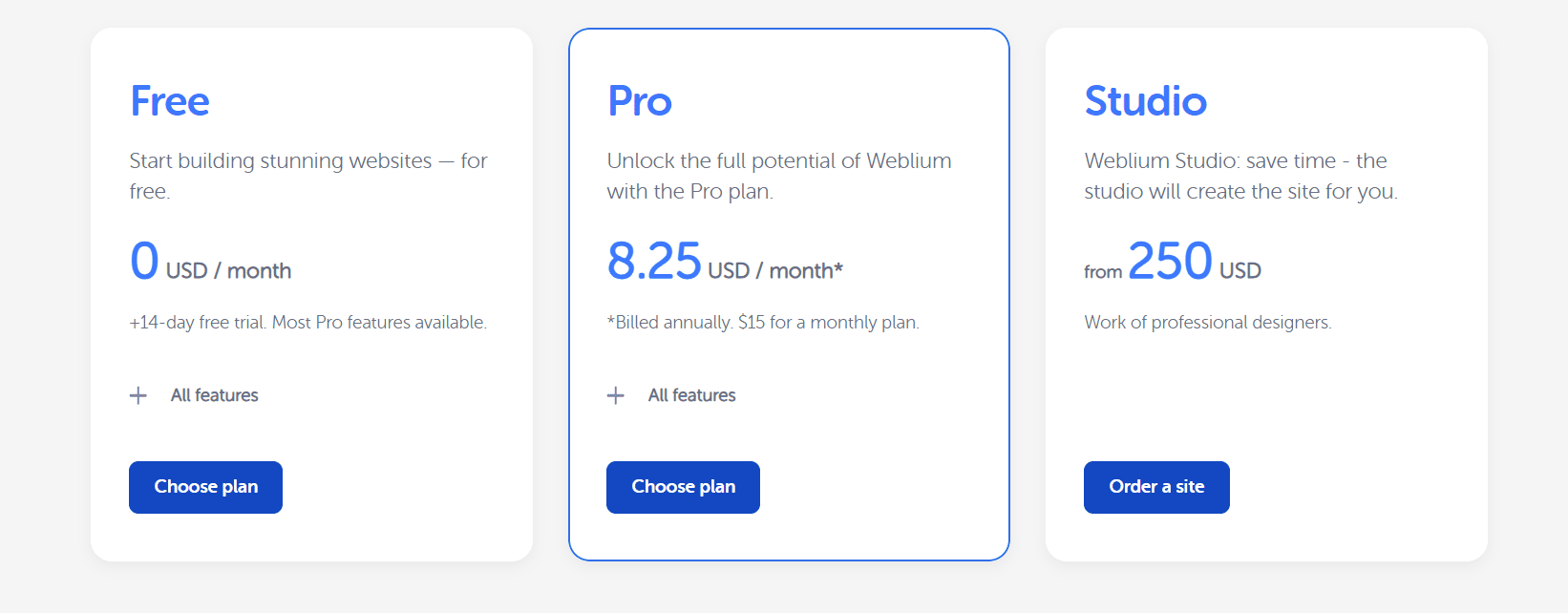 Weblium pricing