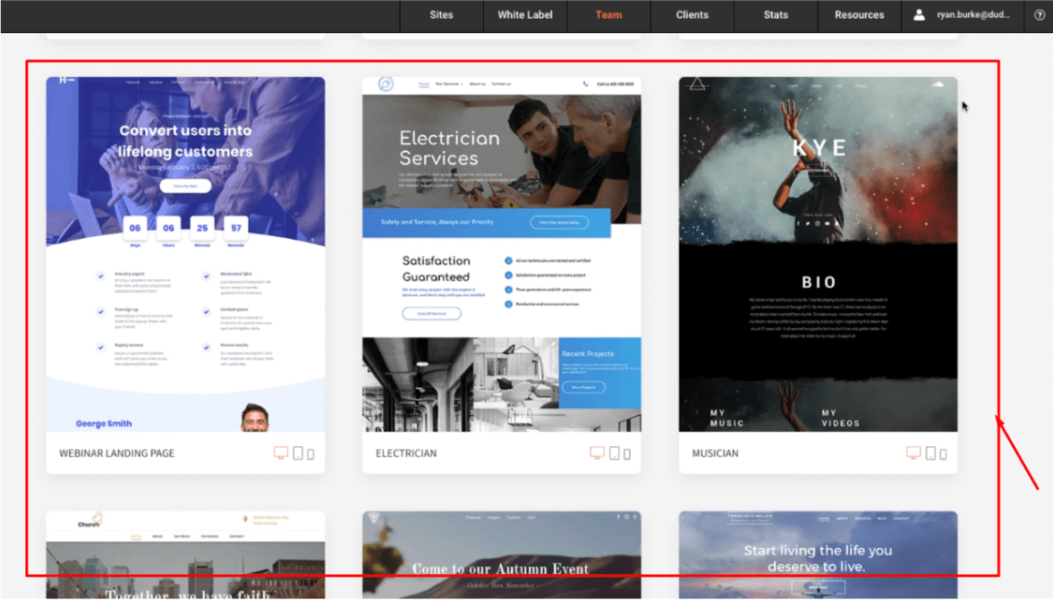 endless options of Duda templates